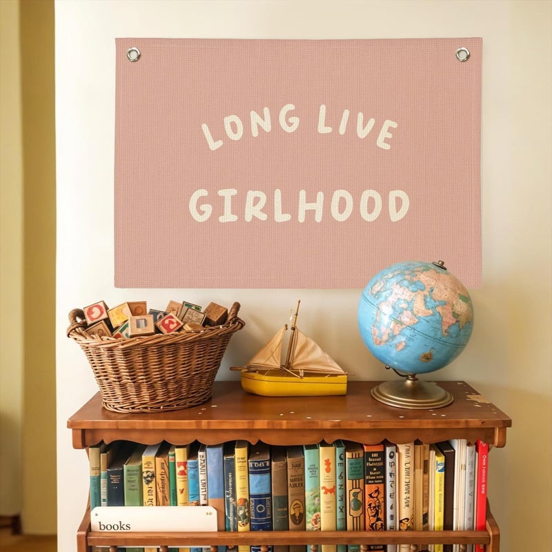 MOFUYU Girls Room Wall Art Decor,Long Live Girlhood Linen Canvas Banner–Pink Wall Hanging Flag Decor for Girls Room, Nursery Kids Bedroom Dorm Toddler Decorations - 20x30 Inch - Image 5
